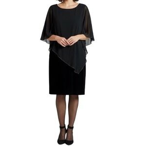 NEW SL Fashions New York Women Black Velvet Elegant Dress Cape Overlay Size 12‎